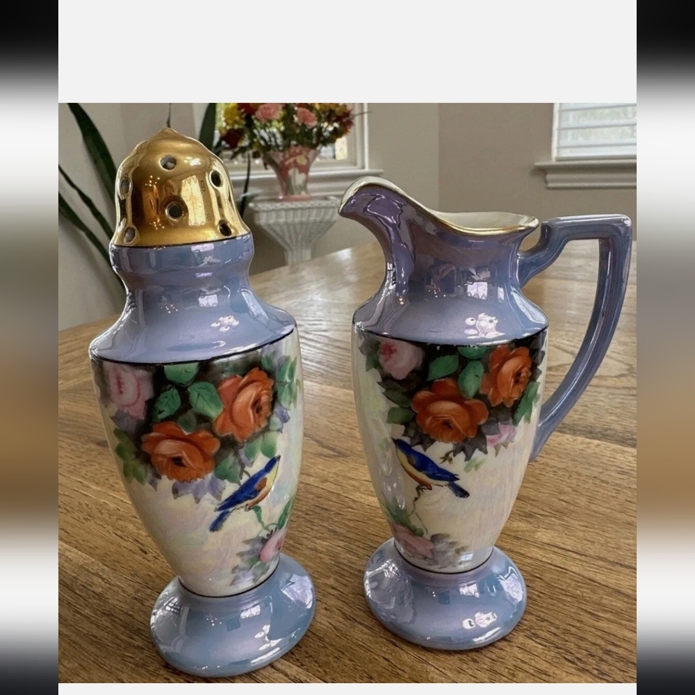 Vintage Noritake Porcelain Lusterware Muffineer (Sugar) And Creamer